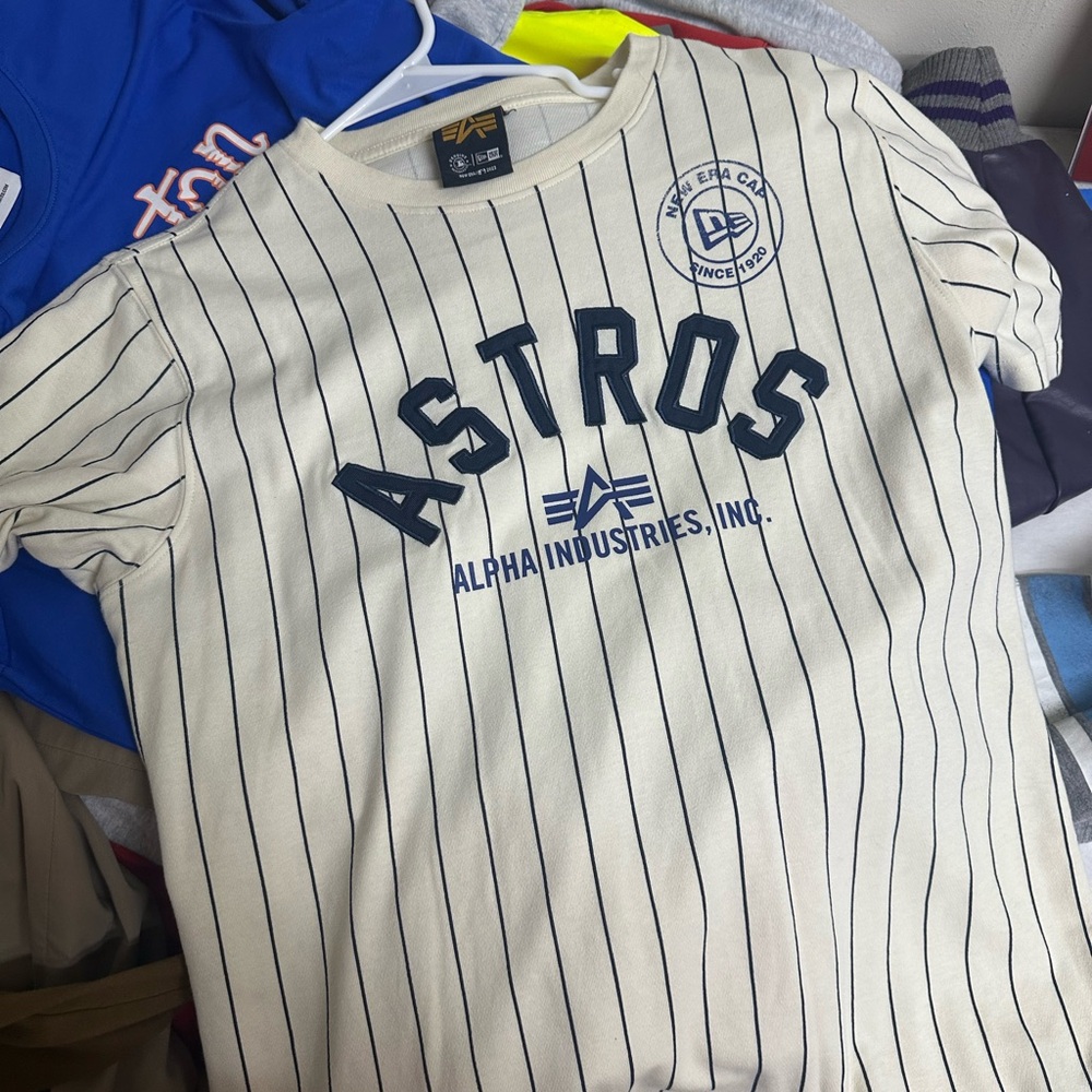Alpha Industries Cream Astros Tee with Black Stripes